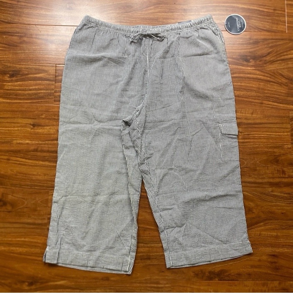 NWT New Karen Scott Women's Gray White Stripe Comfort Waist Capri Pant Size XL